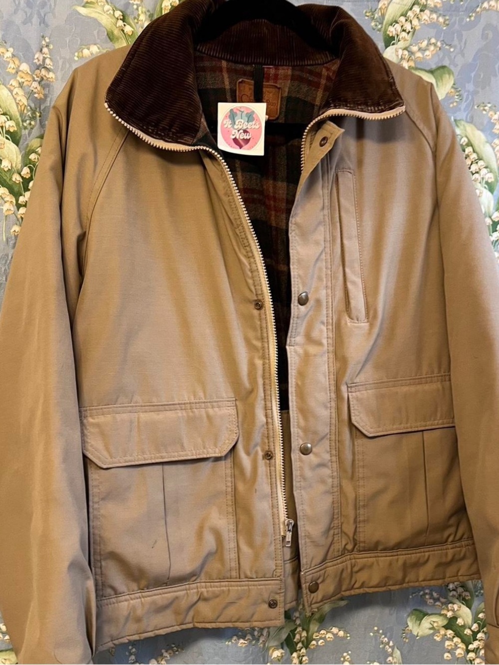 VTG Woolwich Chatham Run Tan Field Utility Jacket Brown Corduroy Collar XL USA